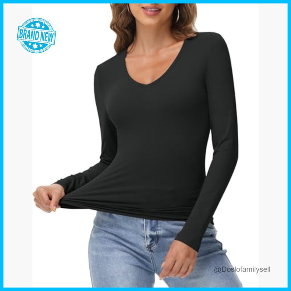 Long Sleeve V-Neck Slim Fitted Basic Tee Y2K Fash… - image 4